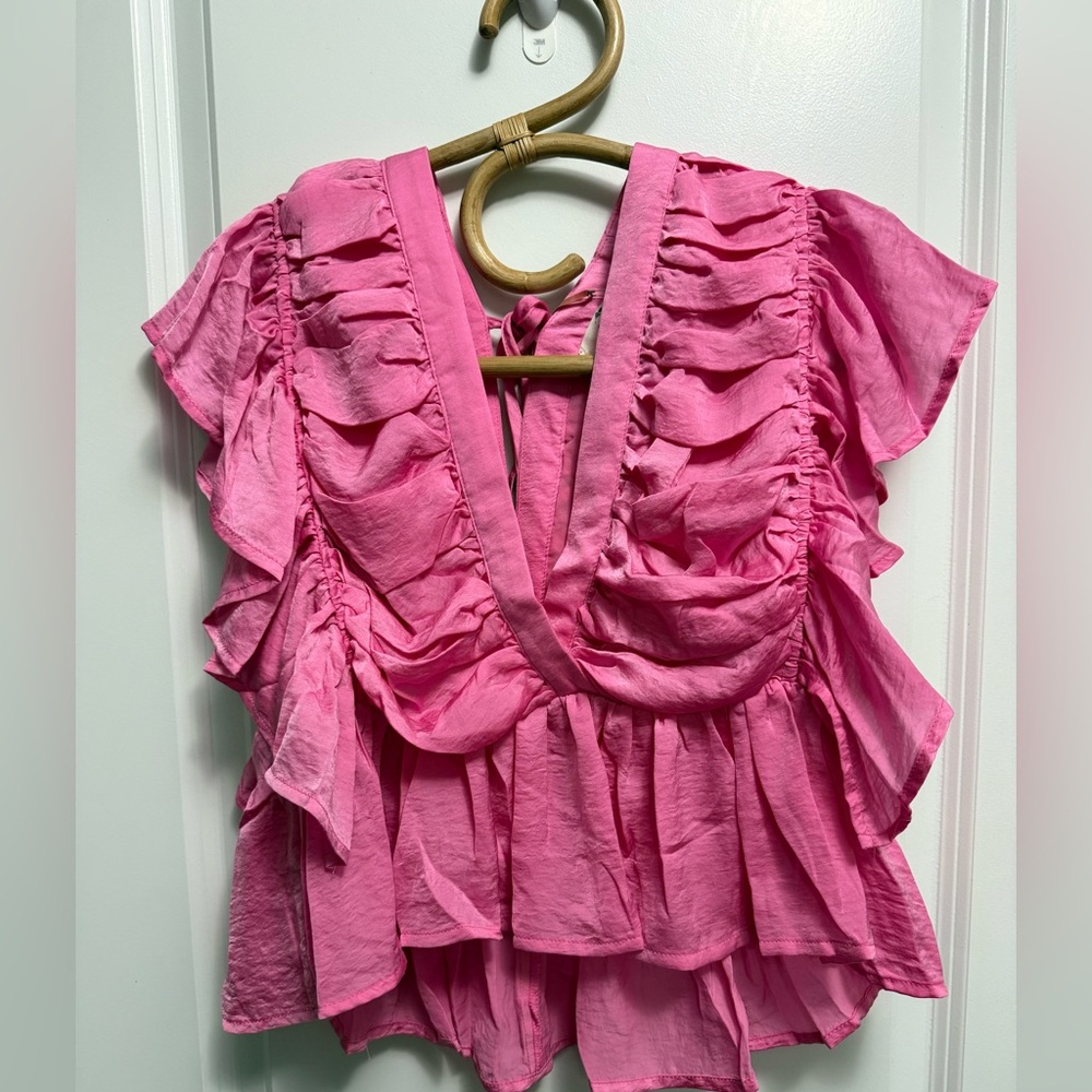 NWT Entro Women's Flutter Sleeve Pink Boho Top L